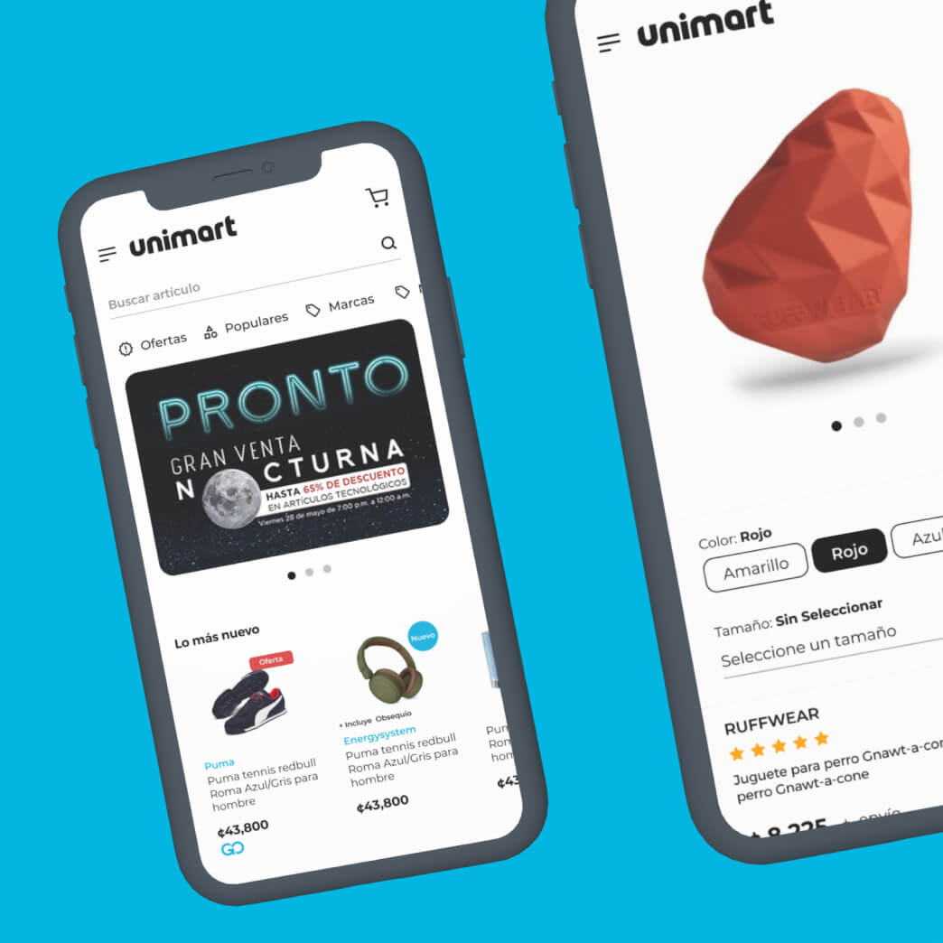 Unimart mobile app screens