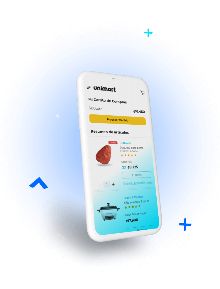 A Smartphone displaying the Unimart app on the shopping cart screen