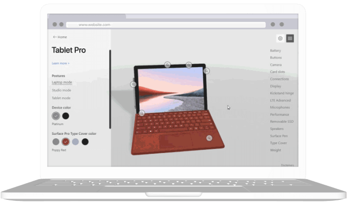 A laptop displaying a website for Microsoft products
